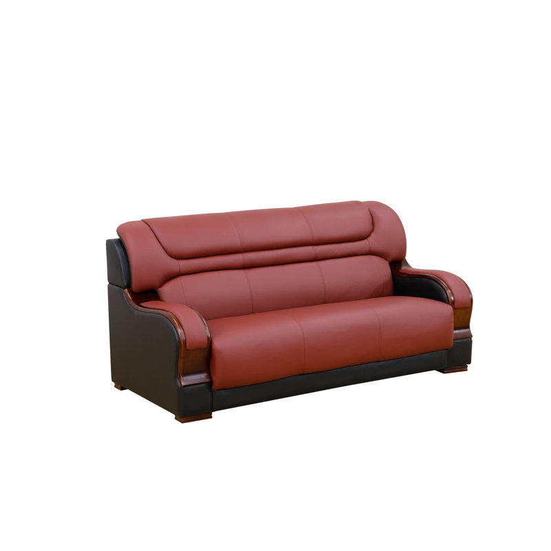 Nerisse 77" Genuine Leather Living Room Sofa, Red Genuine Leather