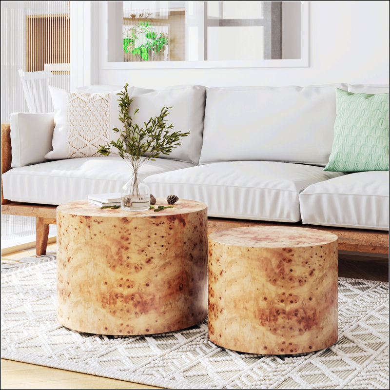 Ensemble de 2 tables basses gigognes, tables d'appoint rondes modernes en bois pour petits espaces, design polyvalent et durable