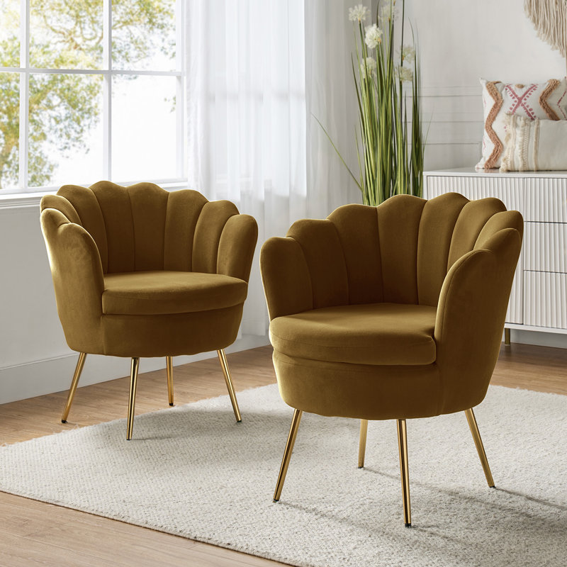 Chaise de travail en velours avec design ergonomique Louise, Doré