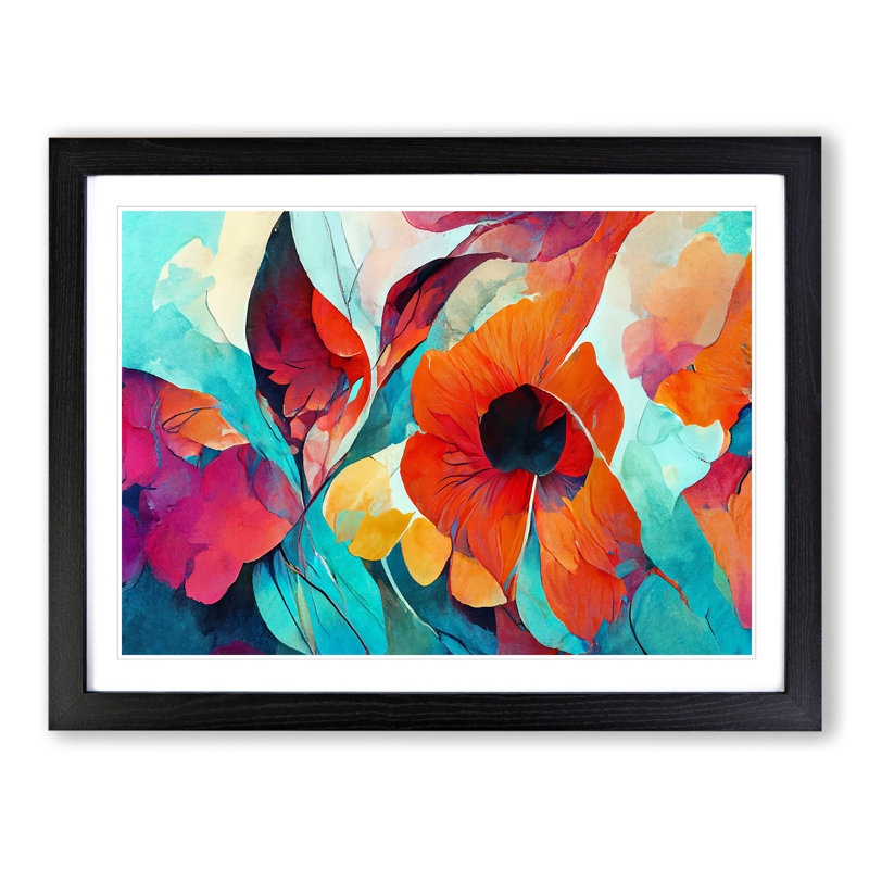 Floral Abstract Vol.6 - Single Picture Frame Print, Black Framed, 25cm H x 34cm W x 2cm D