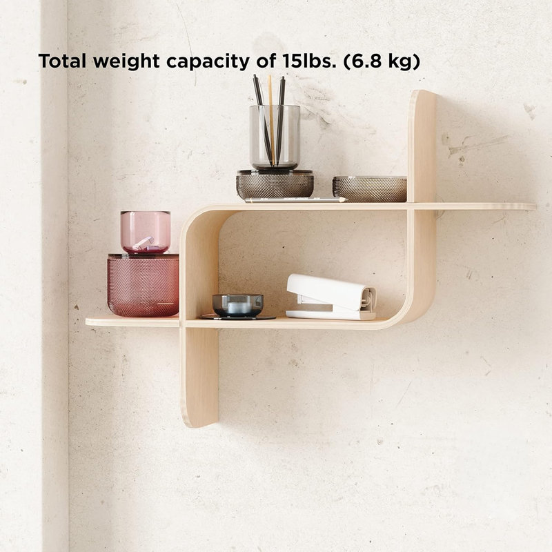 Wall Shelf - Modern Geometric Bentwood Display Shelf For Home Decor - Horizontal Or Vertical Mounting, Light Yellow Wood