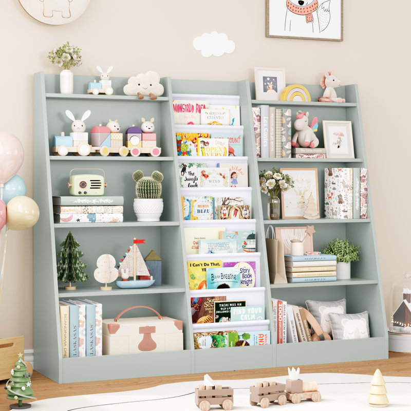 ON SALE!  5-Tier Kids Bookshelf with Storage Pockets, Gray Wisp