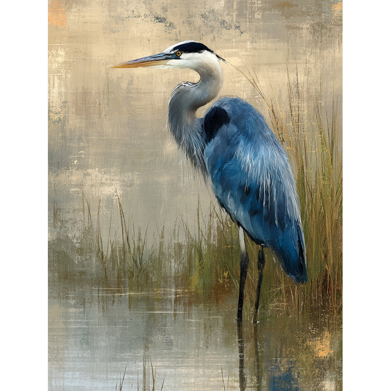 «Quiet Estuary Heron», art mural sur toile tendue, H 36 po x l 24 po