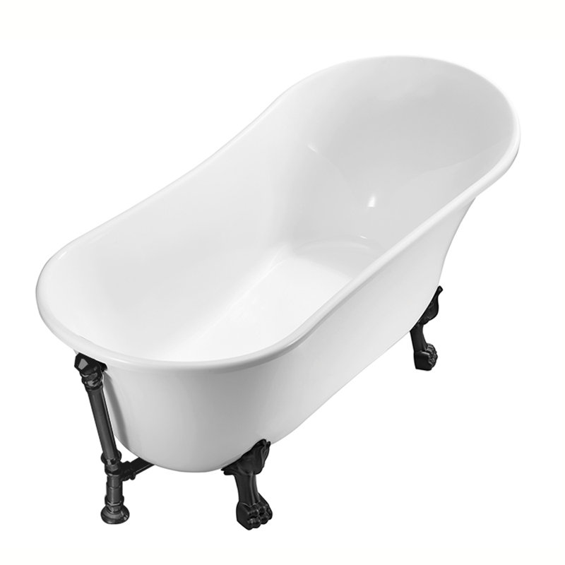 55" Streamline Clawfoot Soaking Acrylic Bathtub, Matte Black, Matte Black