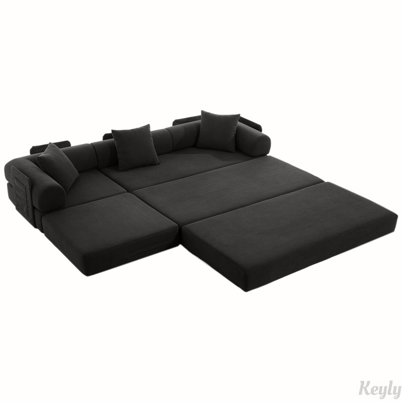 107'' Folding Cloud sofas Modular Sectional Sofa, DIY ,No Assembly, Black