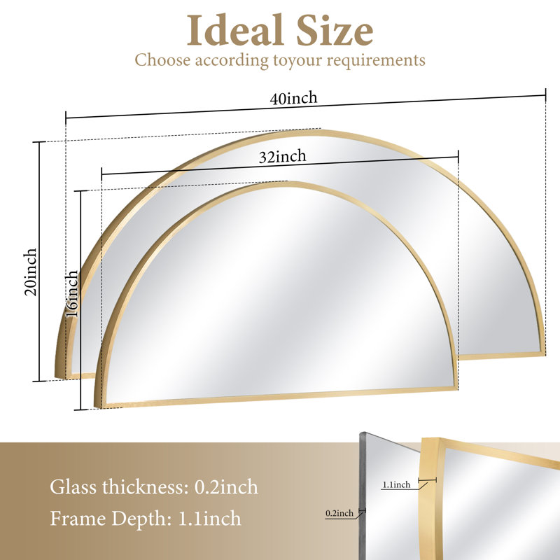 Ensemble de miroirs muraux en métal, Or, 20 po x 40 po