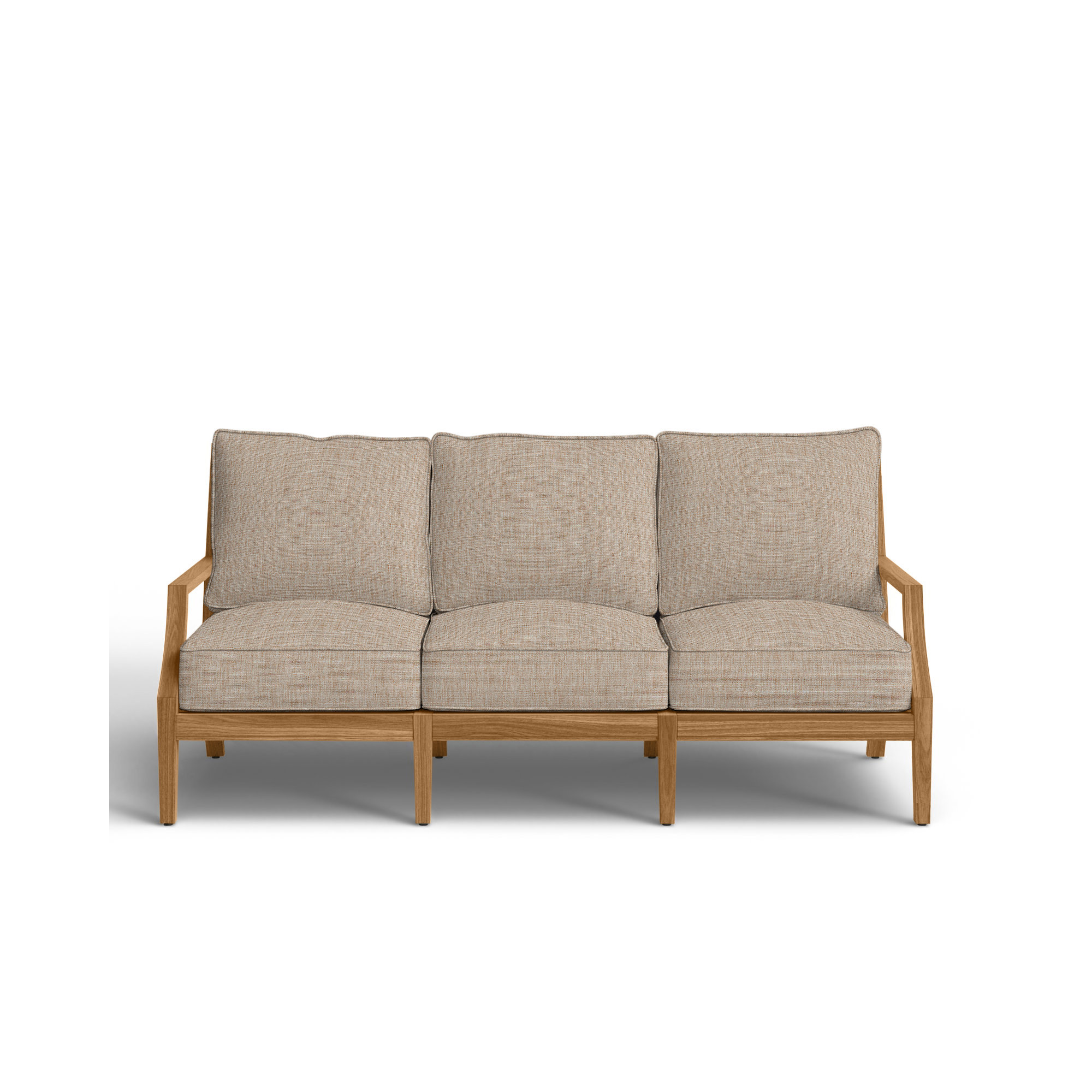 Haley Teak Patio Sofa with Cushions, Canvas Sand, Welt + Standard fill, Natural Teak