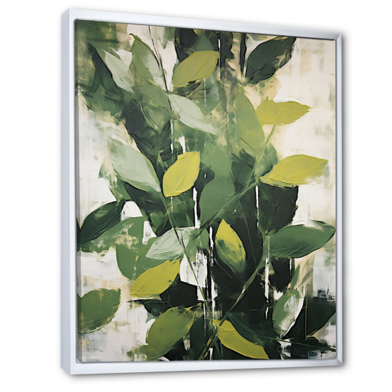 Abstrait, plantes vertes, minimalisme, collage rétro I, H 32 po x l 24 po x P 1 po, Cadre flottant blanc
