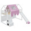 Lit mezzanine en bois simple avec structure en forme de maison avec tente, blanc et rose