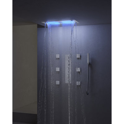Thermostatic LED Shower System, High-Pressure Rain Shower Head with Body Jet