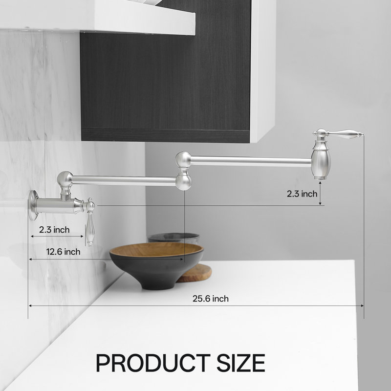 Brass Pot Filler Faucet, Antique Over Stove Copper Pot Filler, 23" Wall Mount Kitchen Folding Faucet 2 Handle With Double Joint Swing Arms, Brushed Nickel