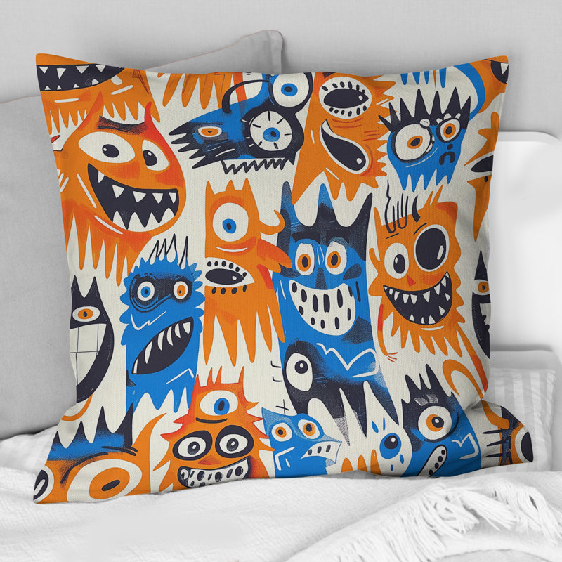 Coussin Childrens, H 16 po x l 16 po, Orange / bleu
