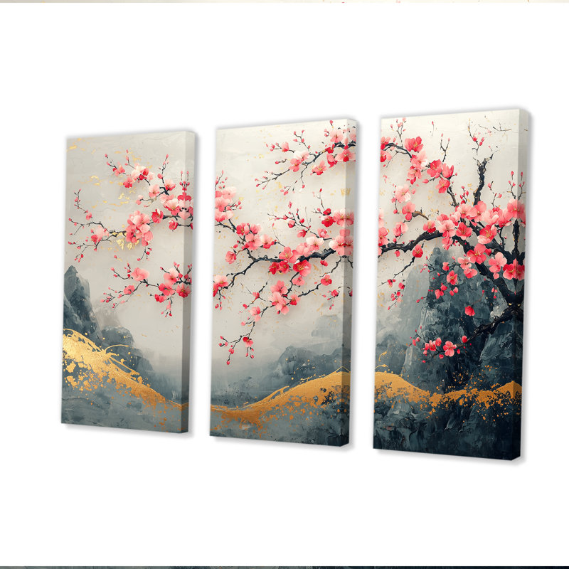 Paysage de cerisier rose du Japon, paysage II, Toile tendue, H 60 po x l 84 po x P 1,5 po