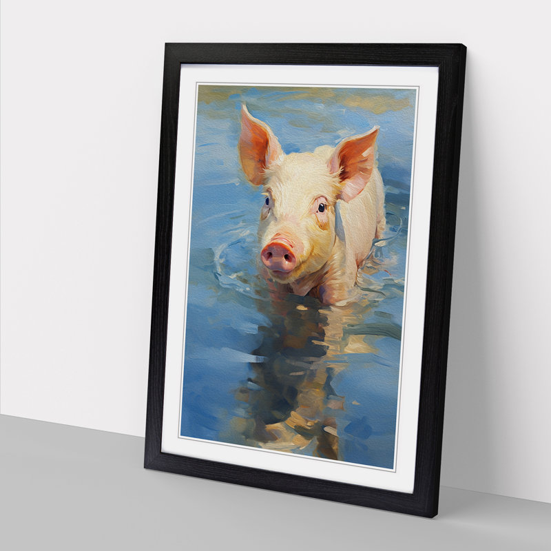 XYZ-FRM-V1223-5138 Pig Impressionism No.2 - Single Picture Frame Print on Wood, 46cm H x 34cm W x 2cm D, Black