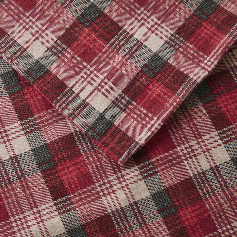 Ensemble de draps 100% flanelle rouge Woolrich, Ensemble de draps pour très grand lit avec 2 taie, Carreaux rouges