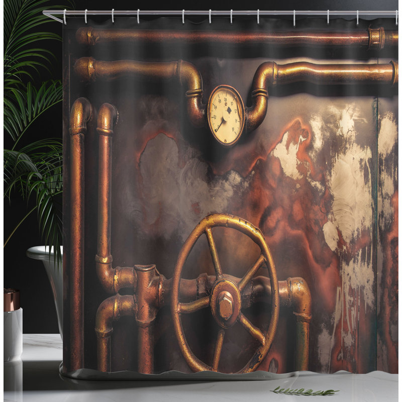 Industrial Dark Orange Umber Fabric Shower Curtain with Hooks