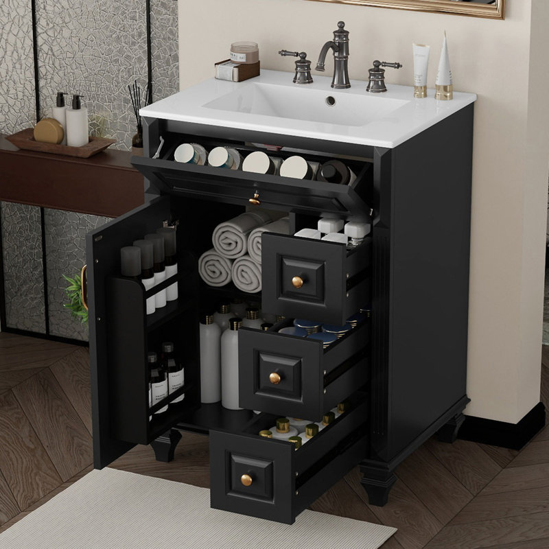 Meuble-lavabo 24 po avec lavabo, Noir