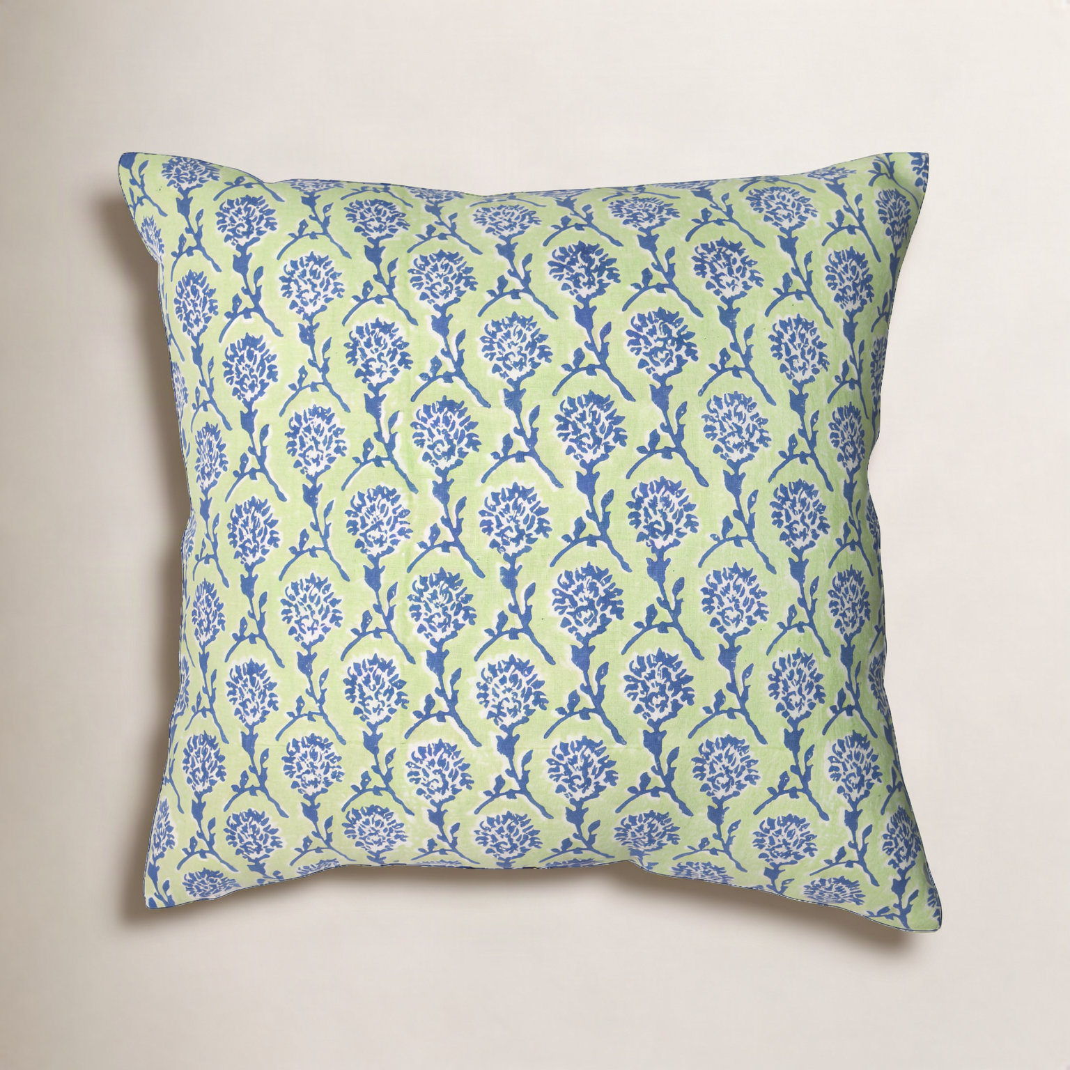 Linen Pillow Cover, Square 20", White/Blue Floral