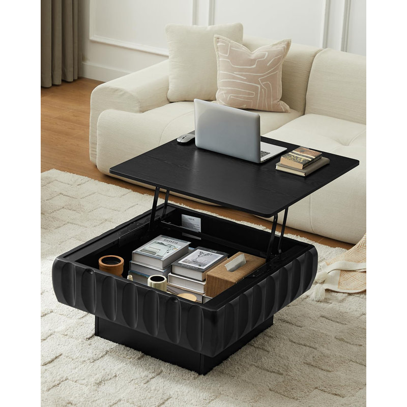Table basse à plateau relevable 31,1 po avec rangement caché, Noir