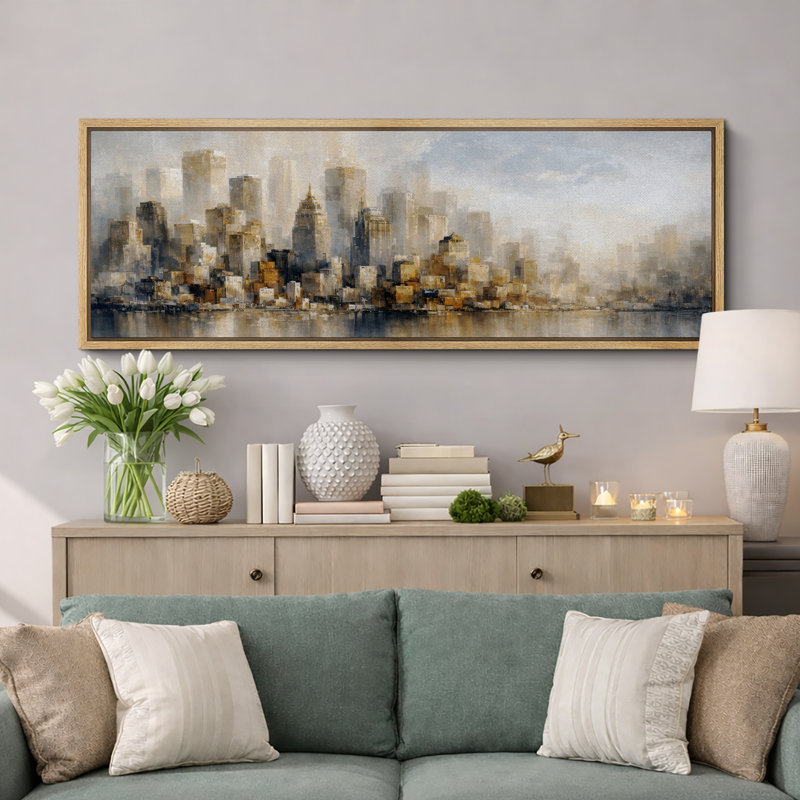 «Abstract City Skyline Reflection Modern Urban Wall Decor très grandes photos, impression sur toile encadrée, Naturel