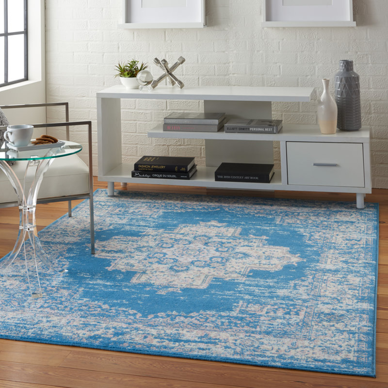 Burnie Oriental Blue/Ivory Area Rug, Rectangle 7'10" x 9'10"