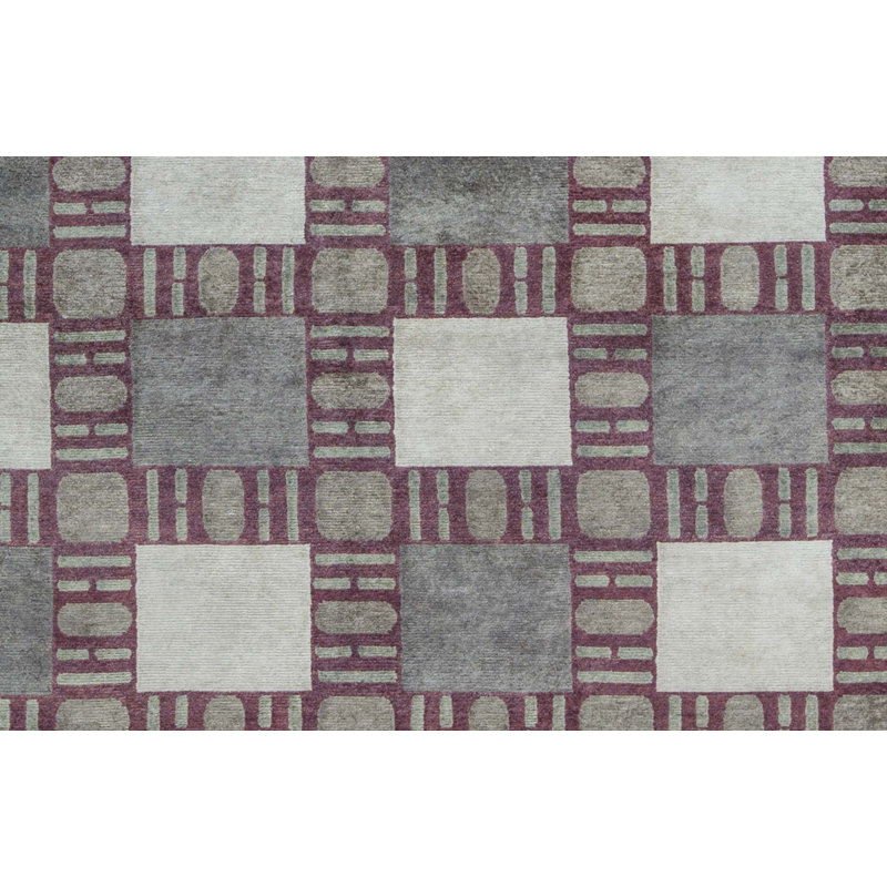 Tapis rouge et gris noué à la main de haute qualité