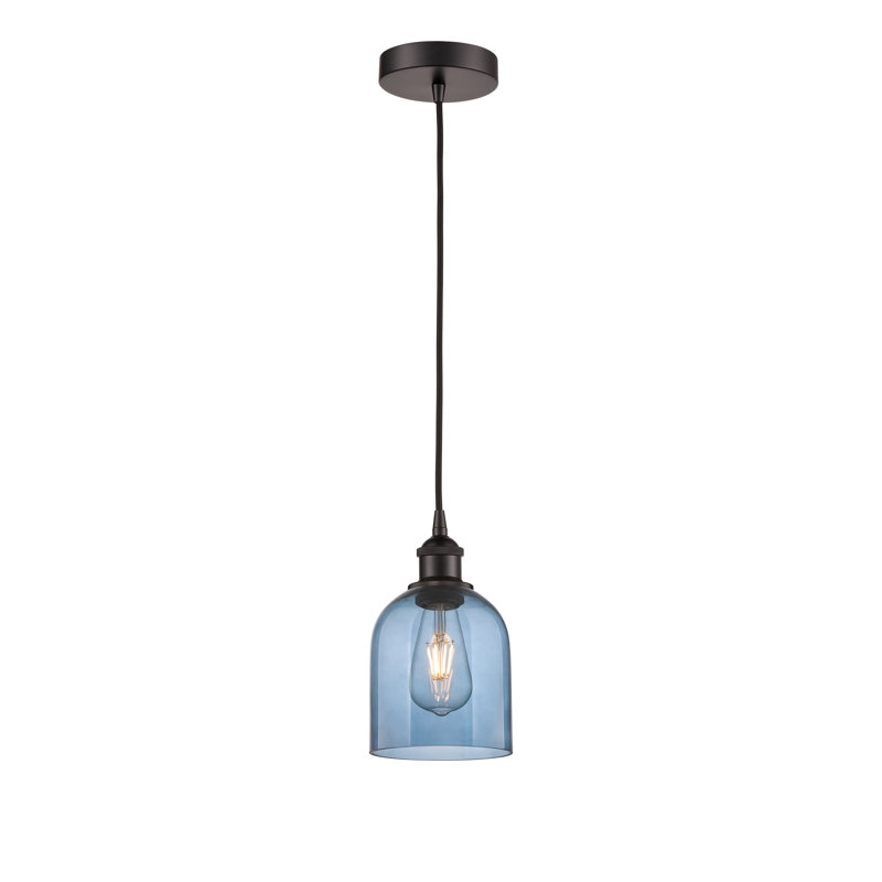 Edison Anacaren 1 Light 6" Cord Hung Pendant-616-G558, Princess Blue, Oil Rubbed Bronze