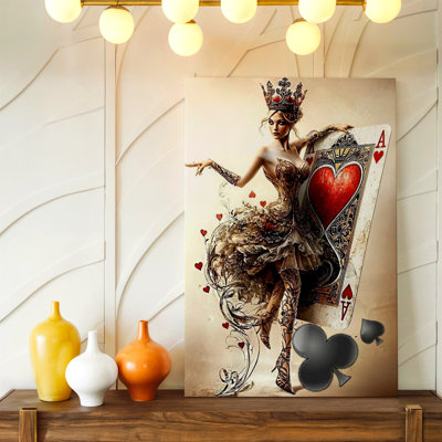 Queen of Hearts Playing Card Fantasy Woman Gothic Red Heart Poster Canvas Wall Art Print, Decorative Contemporary Decorative Art Artwork for Living Room Bedroom Office Hallway Apartment Gallery Wall Home Decor
