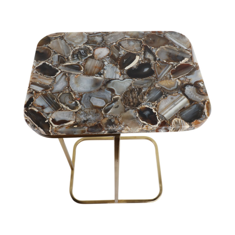 Sagebrook Home 24X15" Agate Top C-Table, White/Gold, Black