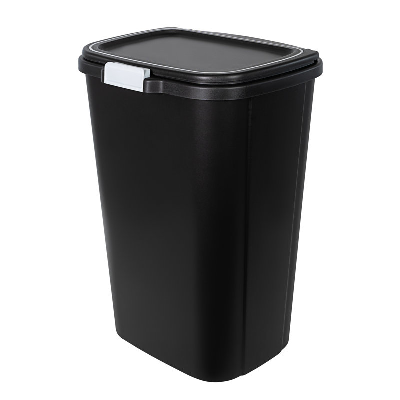 Black Plastic Manual Lift Trash Can Set - 13 Gallons