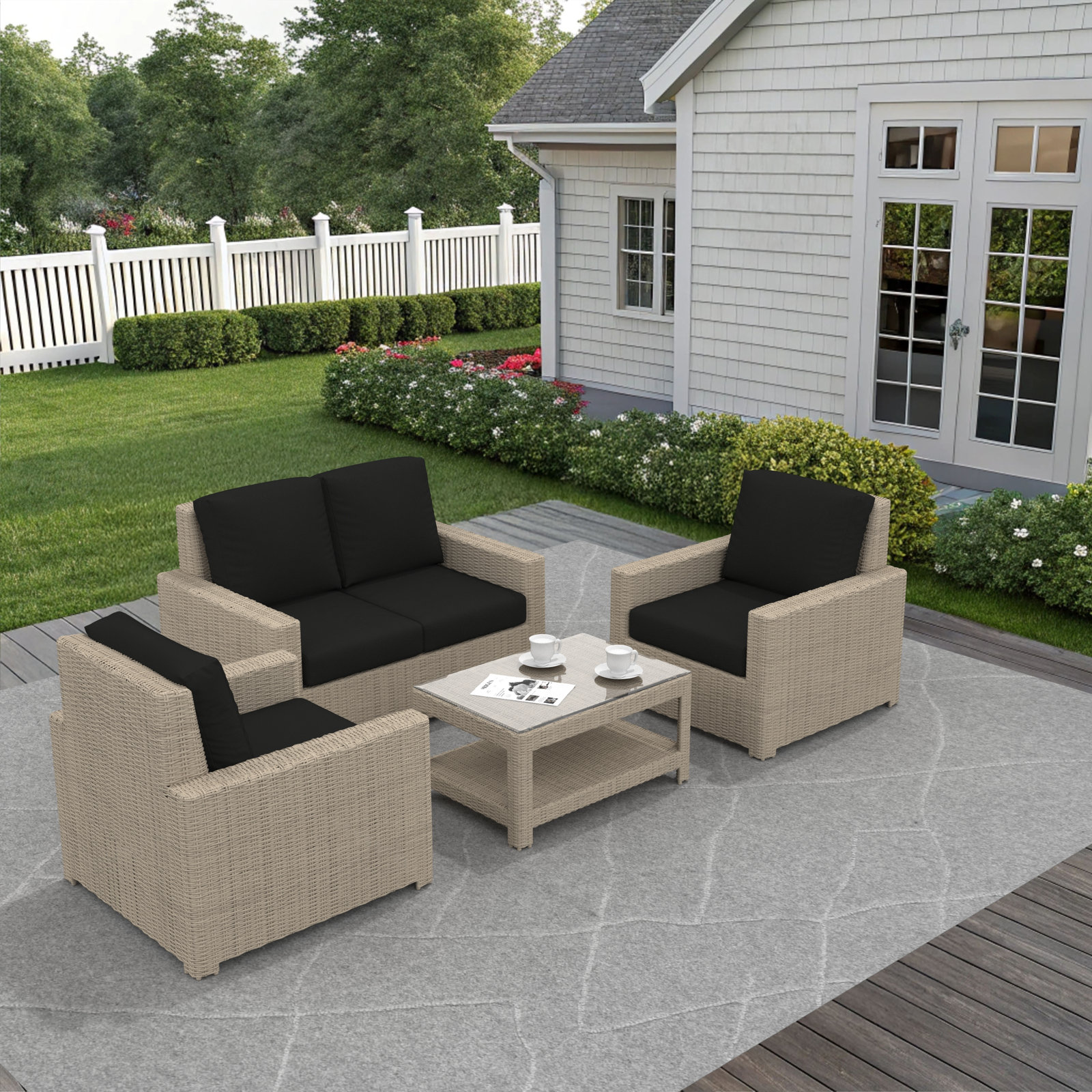 Henri 4-Person Sunbrella® Patio Seating Group, Canvas Black