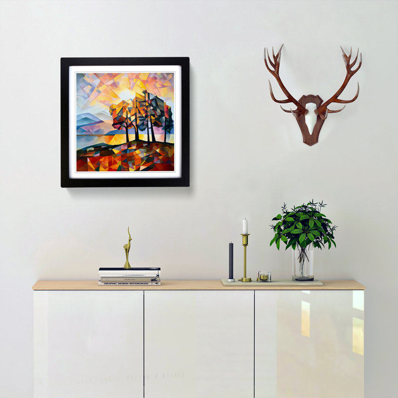Sunrise Cubism No.5 - Single Picture Frame Print on Wood, Black