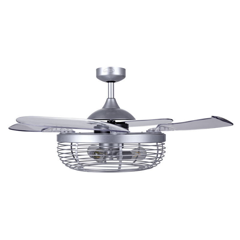 Ventilateur de plafond à lame rétractable de 48 po avec lumière et télécommande Carbondale, ventilateur de plafond moderne Fandelier, technologie de conception brevetée, pales plus épaisses et plus robustes, argent gris