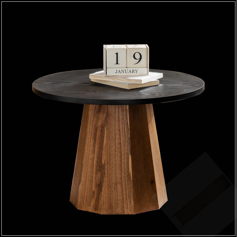 Table basse ronde avec pied robuste et motif écorce véritable, idéale pour les salons haut de gamme et facile à monter.