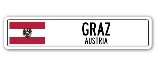 Plaque de rue Graz, drapeau autrichien en aluminium, H 7 po x l 30 po x P 1 po