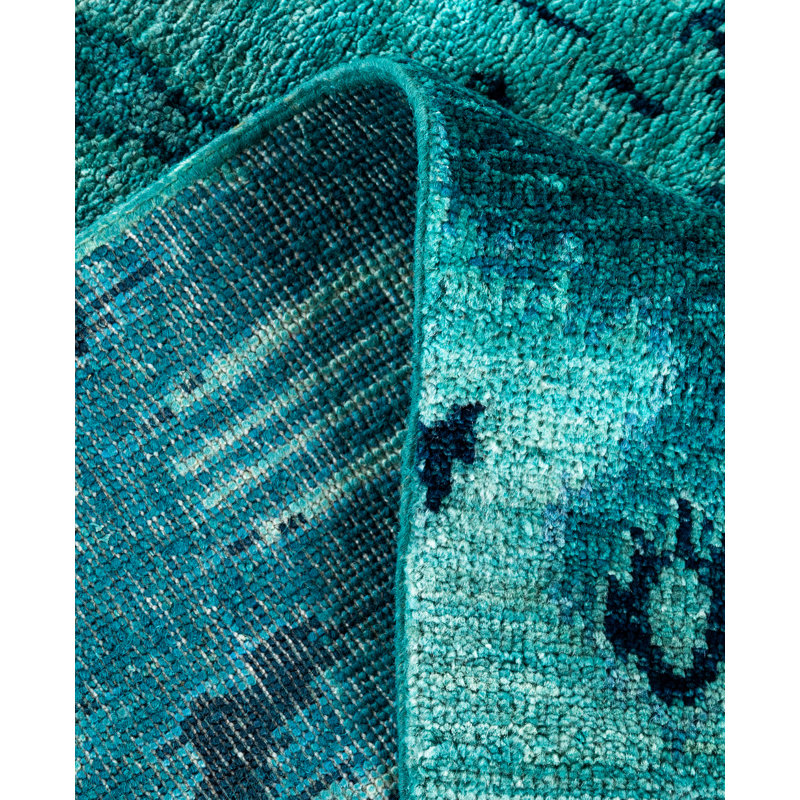 Overdyed Hand-Knotted Wool Modern-Contemporary Green Area Rug 3' 10" x 4' 3"