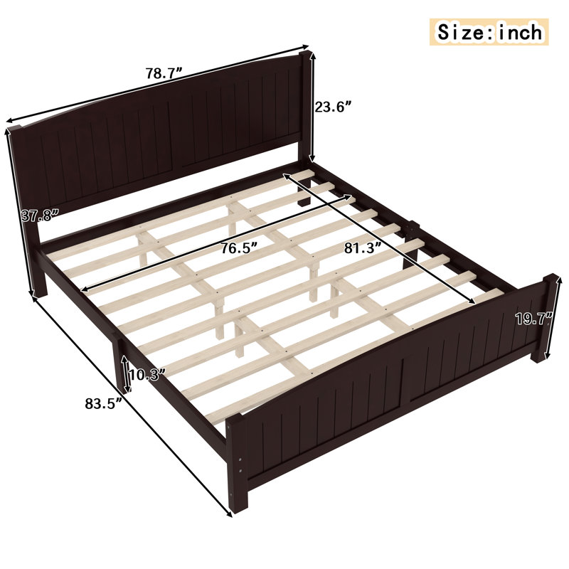 King Size Platform Bed, Solid Wood Platform Bed with Support Slats and Strong Structure, No Box Spring Needed, Espresso, King