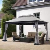 StarEcho 13 Ft. W x 10 Ft. D Steel Patio with Netting (Tool free quick assembly)