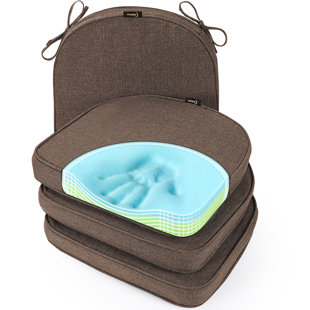 Coussins de chaise en mousse viscoélastique gélifiée pour l'intérieur et l'extérieur Sunpo 17 po x 16 po avec attaches (Ensemble de 4)