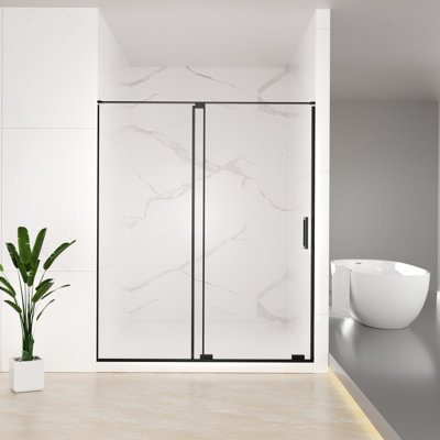56-60-inch Matte Black Semi-frameless Sliding Shower Door