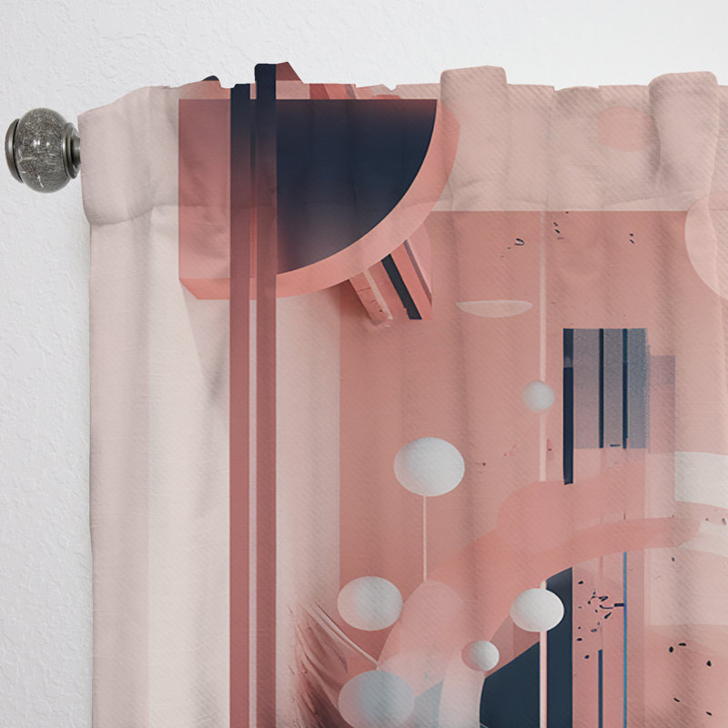 Adami - Art minimaliste Mid-Century bleu doux et rose - rideau en velours moderne - obscurcissant - 1 panneau