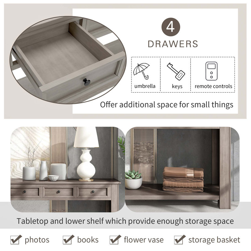 Hudis Console Table Sofa Table Sideboard with Storage Drawers and Bottom Shelf, Gray Wash