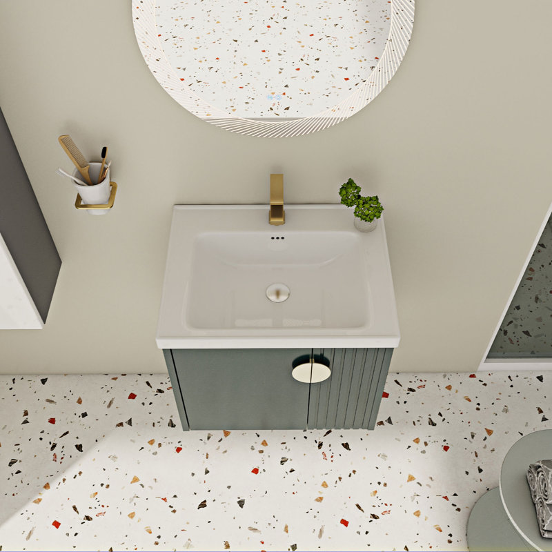 Ensemble de meuble-lavabo simple 23,80 po avec plateau en céramique, Vert, 24"