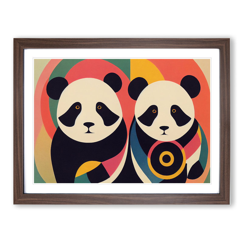 Abstract Pandas Vol.2 - Framed Print, 46cm H x 64cm W x 2cm D, Walnut