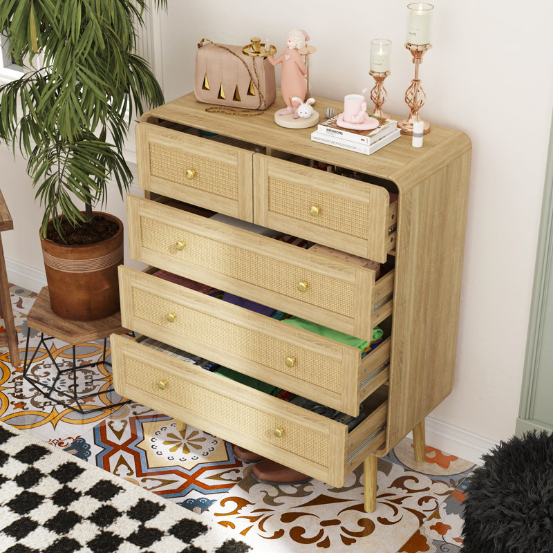 5-Drawer Tall Dresser With Solid Wood Legs