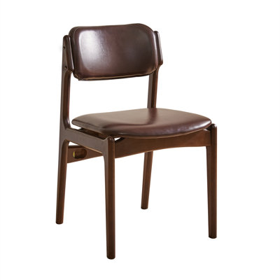 Open‑Back PU Upholstered Dining Side Chair, Solid Wood Frame with Walnut Finish, Ergonomic Hollow Backrest for Dining Room Kitchen Cafe