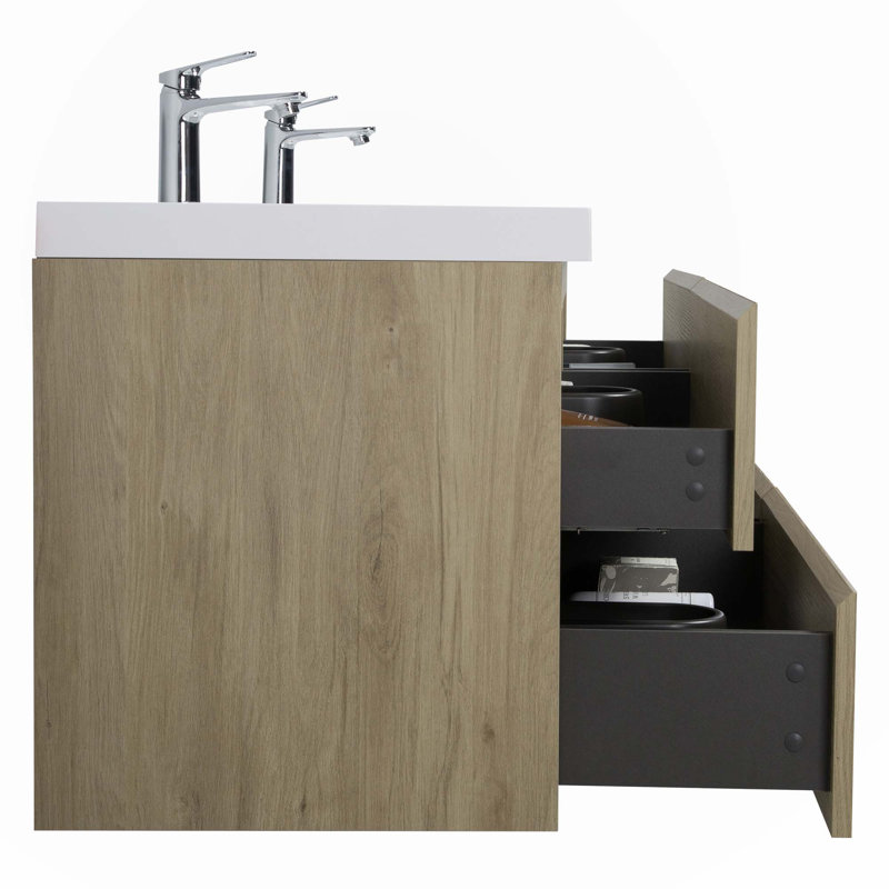 Meuble-lavabo double avec plateau en résine Takishia