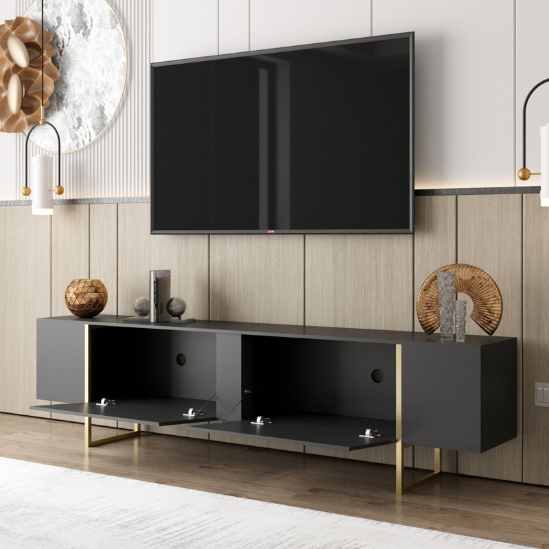 Tv Stand 71” With Gold Legs, Black