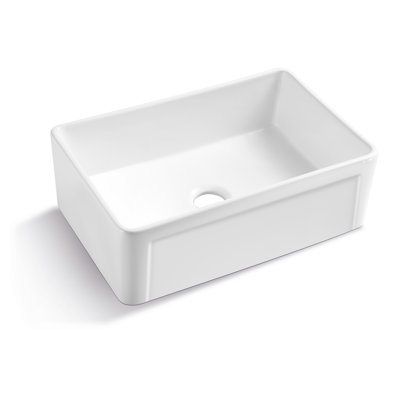 Évier de cuisine simple en céramique 30 po x 20 po à tablier frontal à tablier frontal blanc