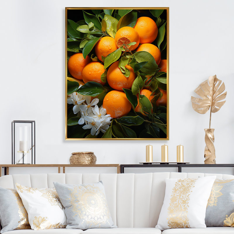 «Datril Tangerine Tango Bouquet III», reproduction sur toile, Cadre flottant doré, H 44 po x l 34 po x P 1,5 po